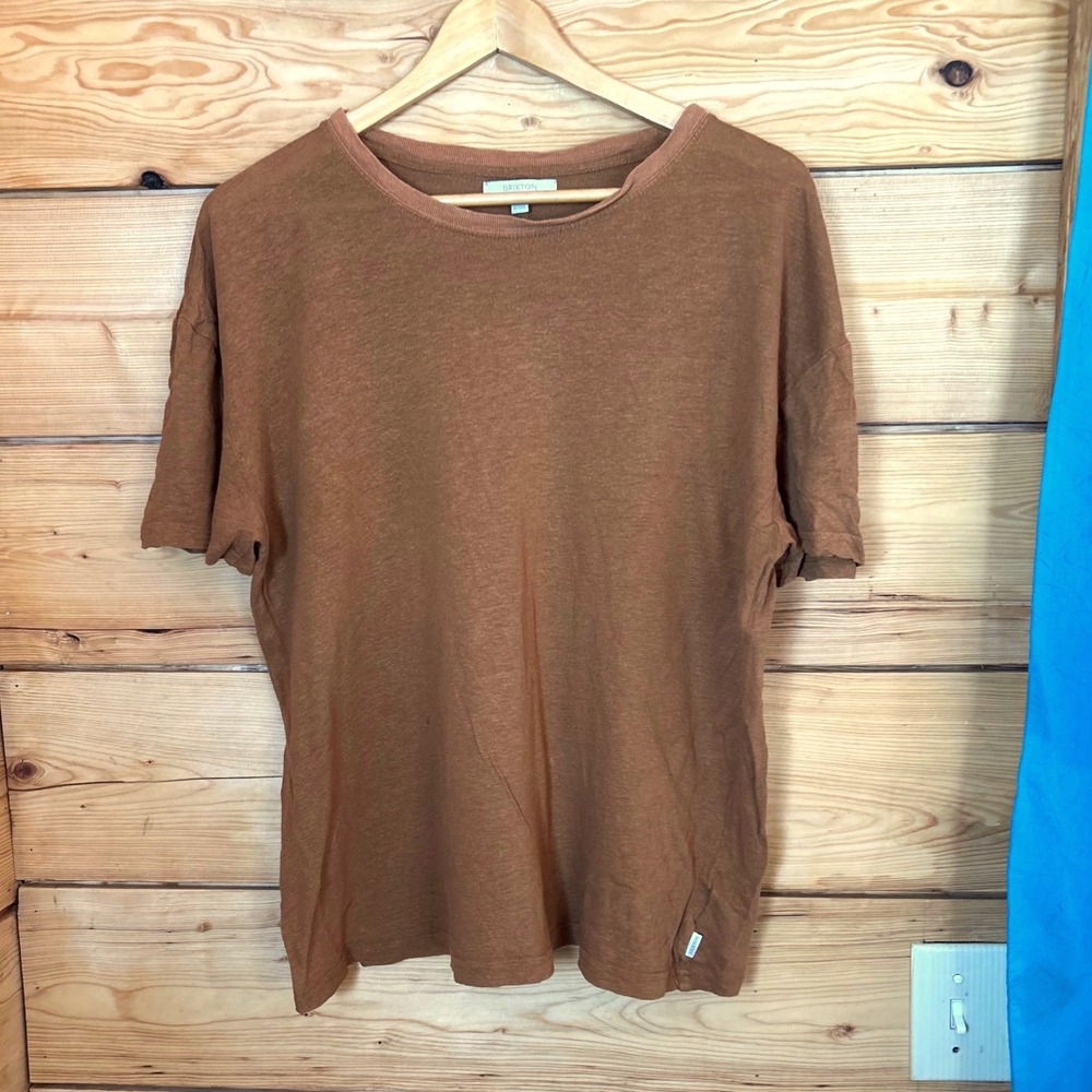 Linen Relaxed Tee Mens Medium Brown Earth Tone Breathable Summer Surf Brixton